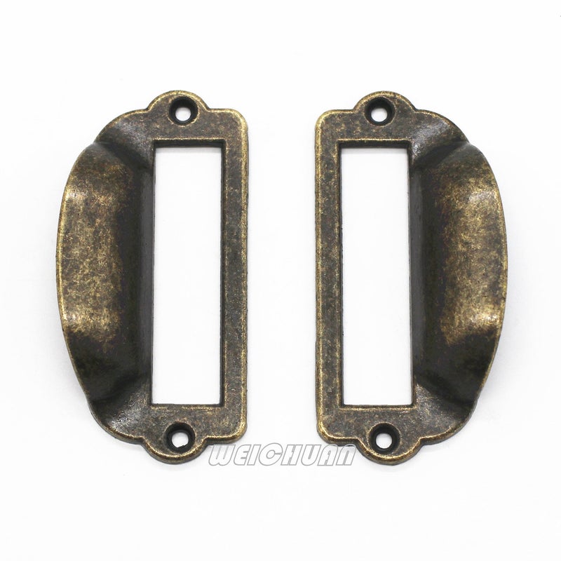 WEICHUAN 16-Pack Zinc Alloy Antique Bronze Label Frame Drawer Pulls -Vintage Industrial Style Apothecary Card Catalog Holder Pull Handles for Drawers and Cabinets, 1-5/8" x 3-1/4" - Image 2